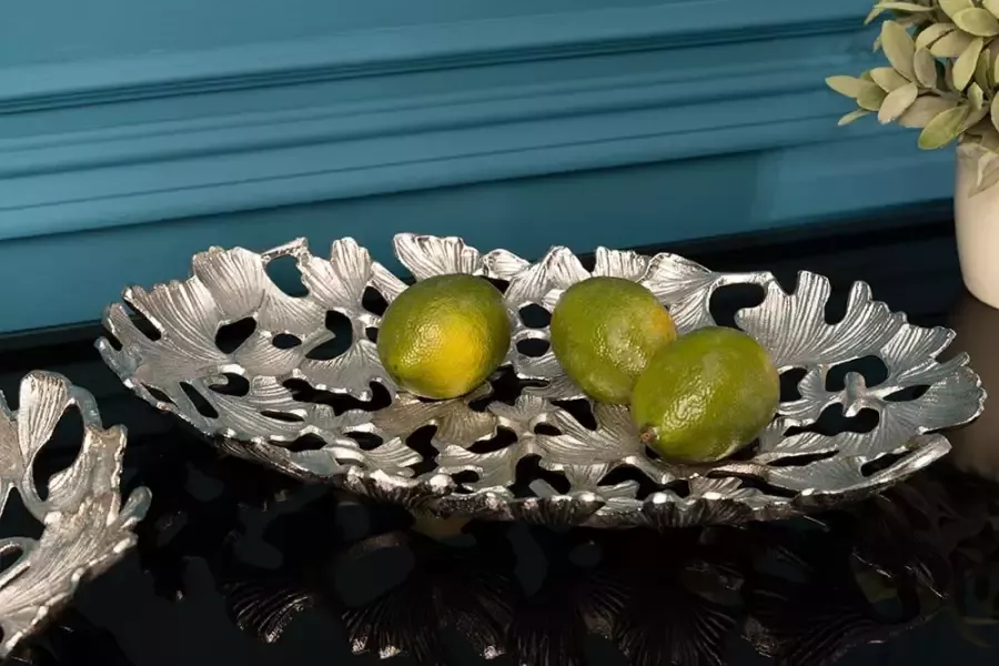 Invicta Interior Decoratieve kom GINKGO LEAFS 40cm zilver handgemaakt metaal 41796