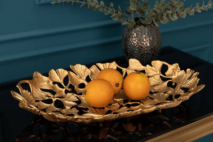 Invicta Interior Decoratieve kom GINKGO LEAFS 50cm goud handgemaakt metaal 41793