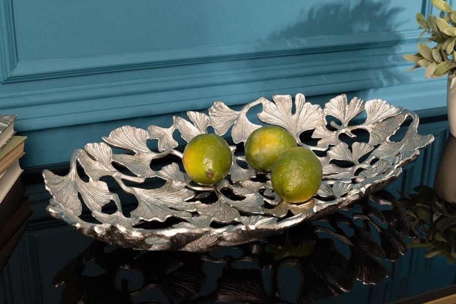 Invicta Interior Decoratieve kom GINKGO LEAFS 50cm zilver handgemaakt metaal 41794