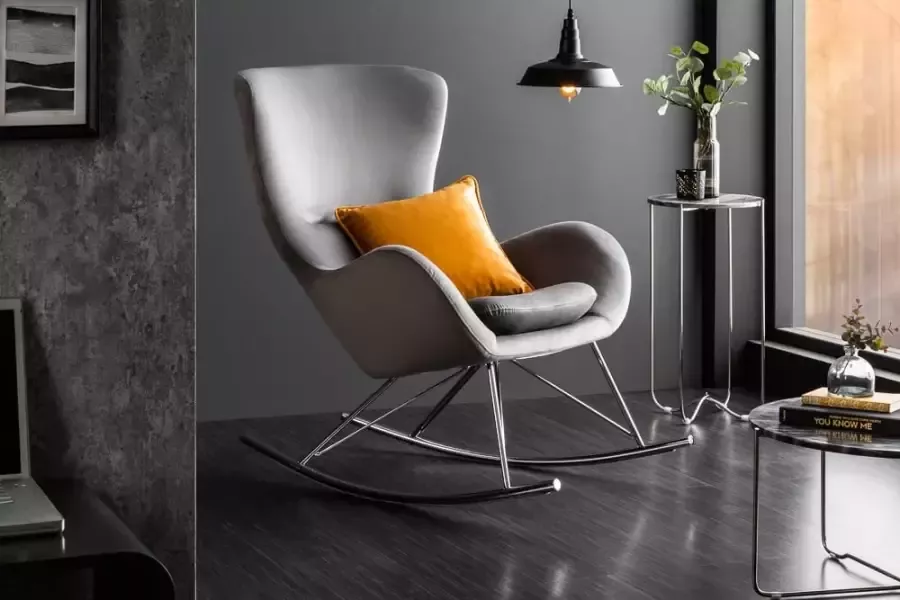 Invicta Interior Design schommelstoel SCANDINAVIA SWING grijs fluweel chroom fauteuil 43141
