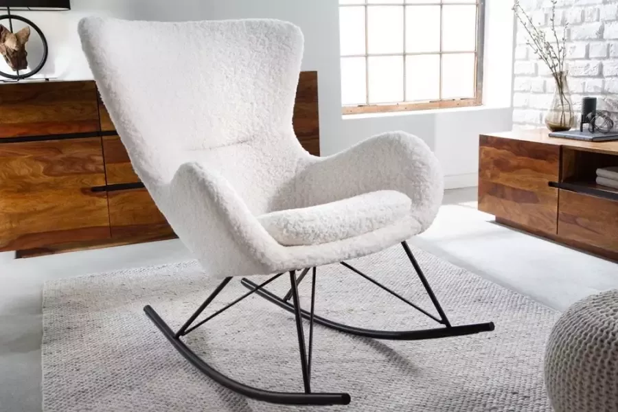 Invicta Interior Design schommelstoel SCANDINAVIA SWING wit Bouclé fauteuil zwart metaal 43139