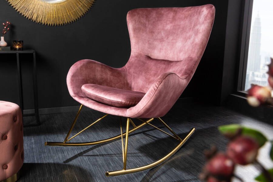 Invicta Interior Design schommelstoel SCANDINAVIA SWING oud roze goud metalen fluwelen fauteuil 43144 - Foto 1