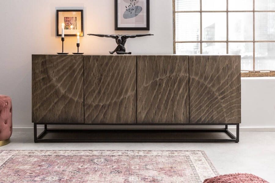 Invicta Interior Massief dressoir SCORPION 177cm grijs acacia gedetailleerd 3D-houtsnijwerk 41570