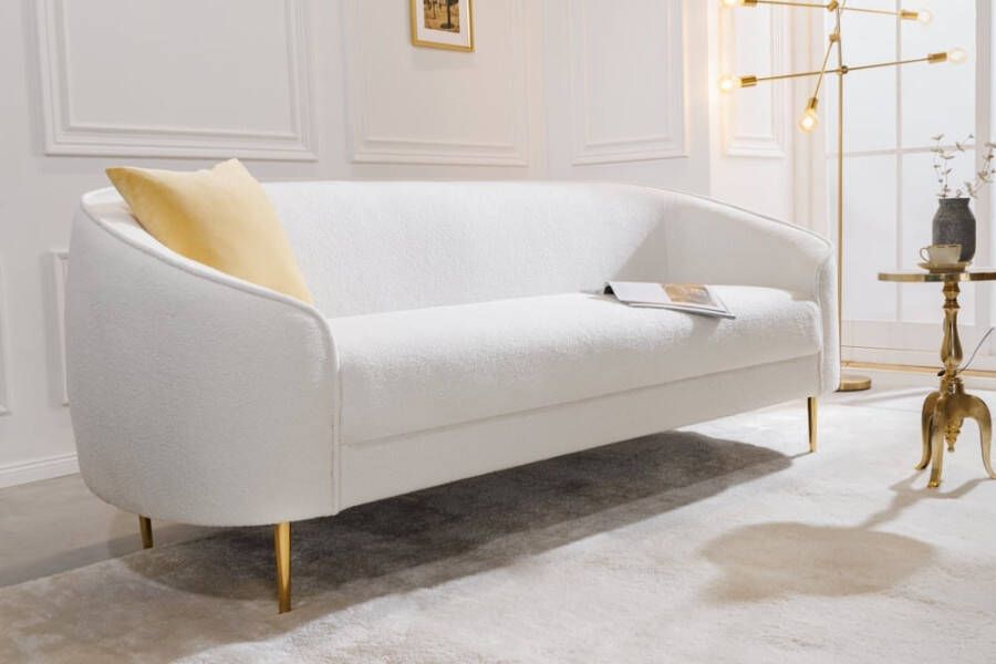 Invicta Interior Design 3-zits loungebank DIVA 205cm wit Bouclé 3-zits metalen poten goud 42817