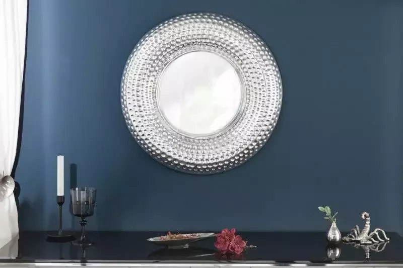 Invicta Interior Handgemaakte wandspiegel ORIENT 60cm zilver in gehamerd ontwerp van metaal 40395