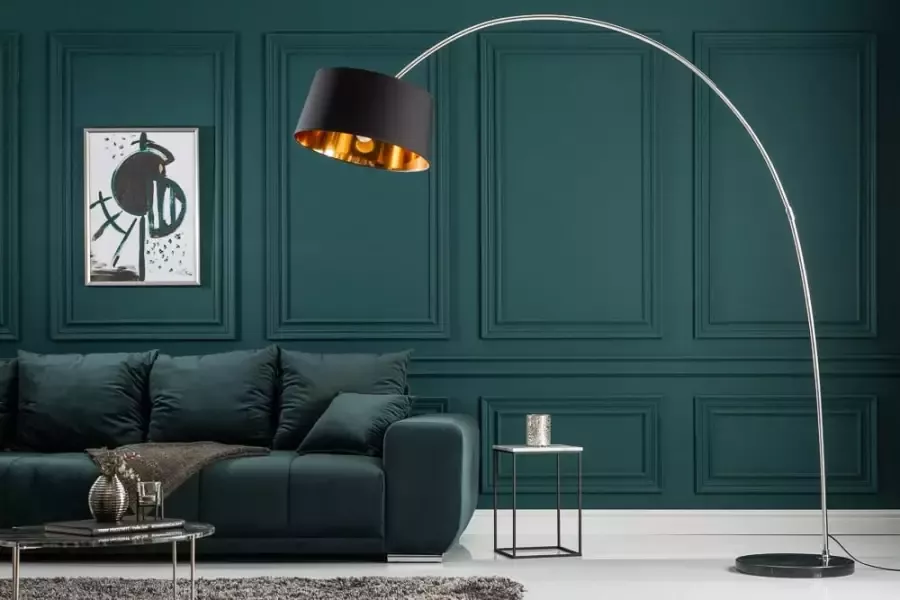 Invicta Interior Design booglamp FORMA 215cm zwart goud vloerlamp met marmeren voet 13069 - Foto 1