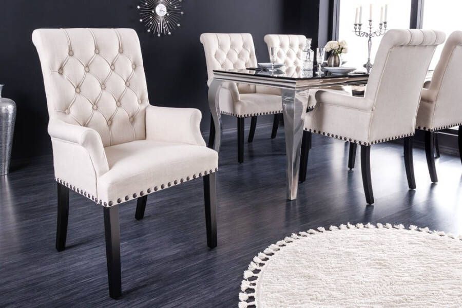 Invicta Interior Design stoel CASTLE beige zwart structuurstof armleuningen houten poten 43216