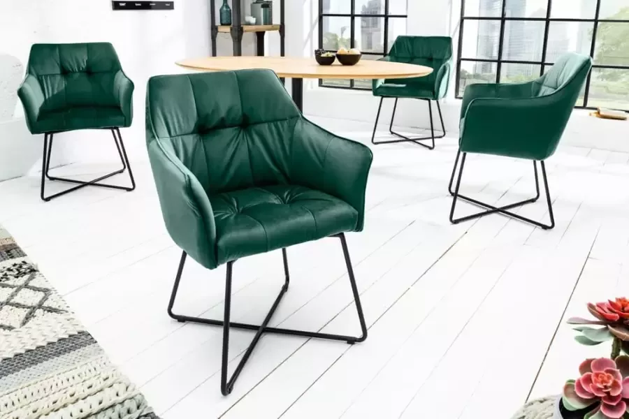 Invicta Interior Exclusief design stoel LOFT fluweelgroen met armleuning metalen frame mat zwart 41661