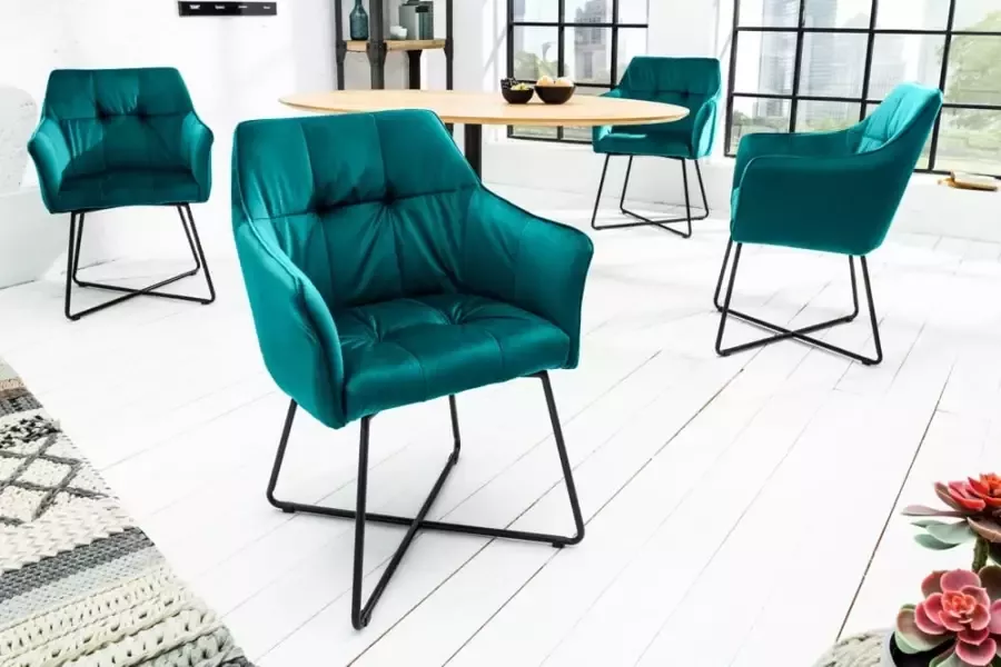 Invicta Interior Exclusief design stoel LOFT fluweel turquoise met armleuning 41660 - Foto 1