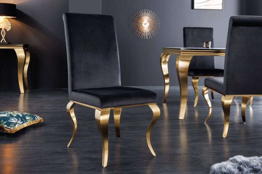 Invicta Interior Elegante stoel MODERN BAROQUE zwart fluweel gouden poten van roestvrij staal 42316 - Foto 1