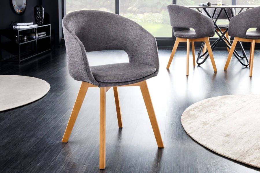Invicta Interior Design stoel NORDIC STAR grijze structuurstof houten poten eikenlook 43421 - Foto 1