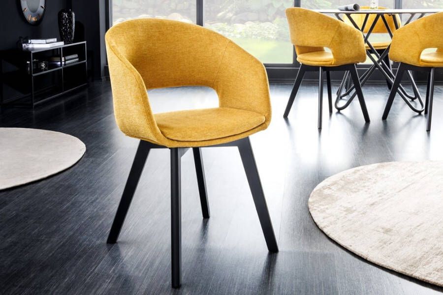 Invicta Interior Design stoel NORDIC STAR mosterdgeel structuurstof houten poten 43424