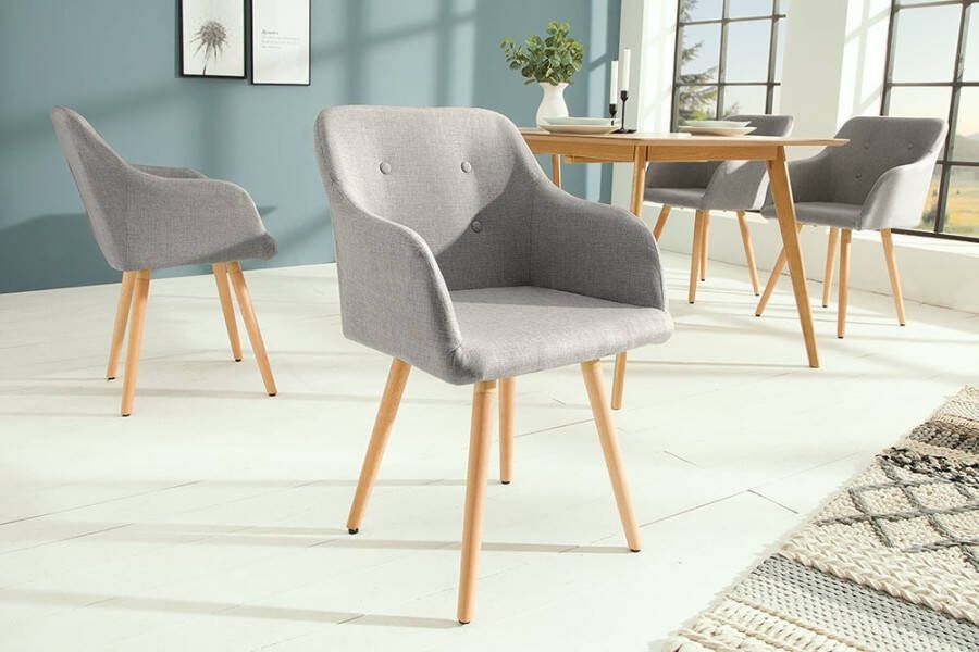 Invicta Interior Retro design stoel SCANDINAVIA MEISTERSTÜCK lichtgrijs met armleuning 36822