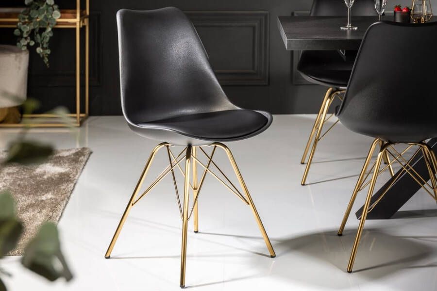 Invicta Interior Design stoel SCANDINAVIA MEISTERSTÜCK zwart gouden poten 41699 - Foto 1