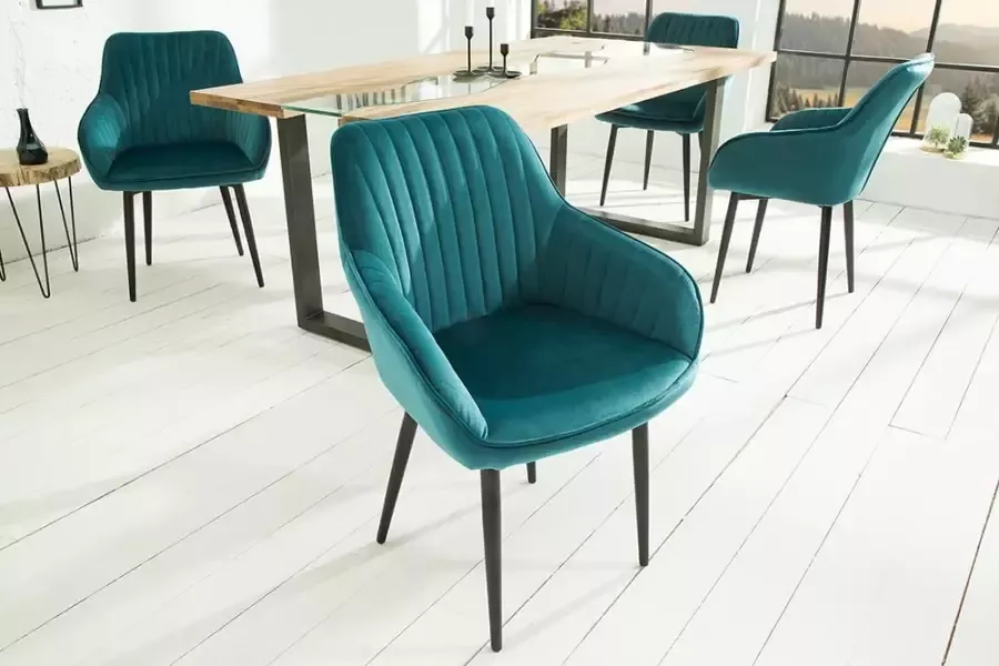 Invicta Interior Elegante armleuningstoel TURIJN turquoise fluweel met decoratieve stiksels 38788 - Foto 1