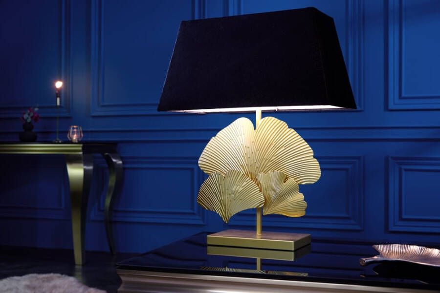 Invicta Interior Design tafellamp GINKGO 60cm goud zwarte metalen stoffen kap 42691 - Foto 1