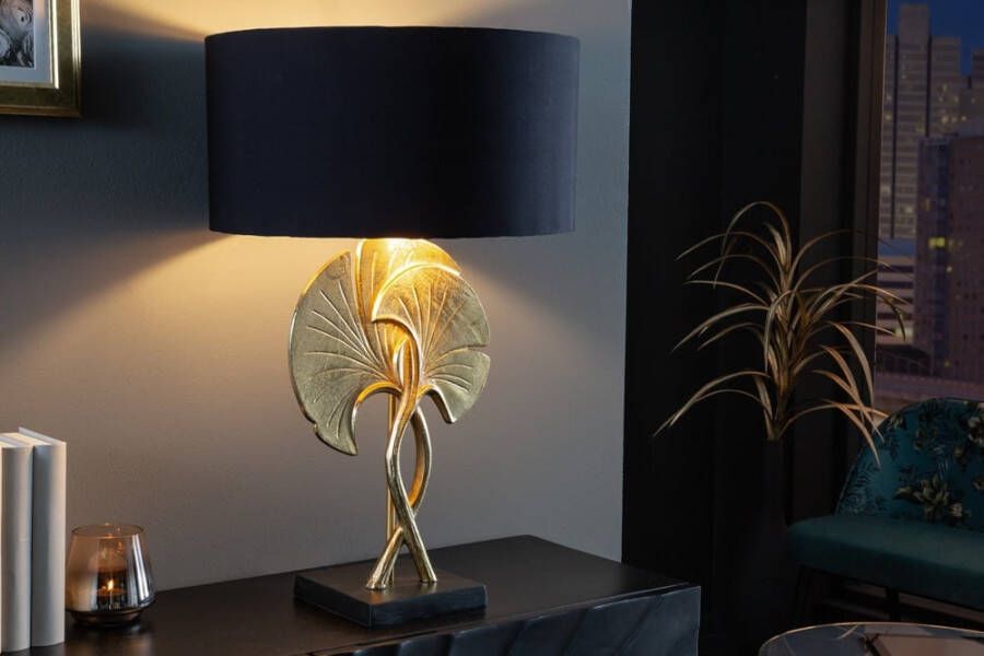 Invicta Interior Decoratieve tafellamp GINKGO 62cm zwartgouden metalen sculptuurlamp met marmeren voet 41530 - Foto 1