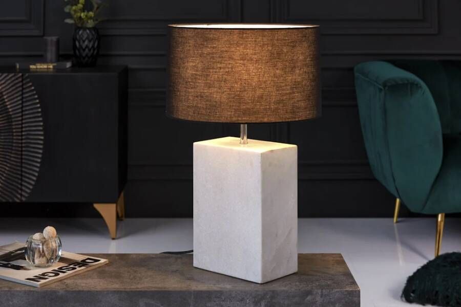 Invicta Interior Design tafellamp NOBLE 55cm wit marmeren voet stoffen kap 40903 - Foto 1
