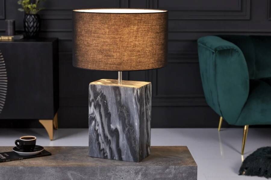 Invicta Interior Design tafellamp NOBLE 55cm zwart marmeren voet stoffen kap 40901 - Foto 1