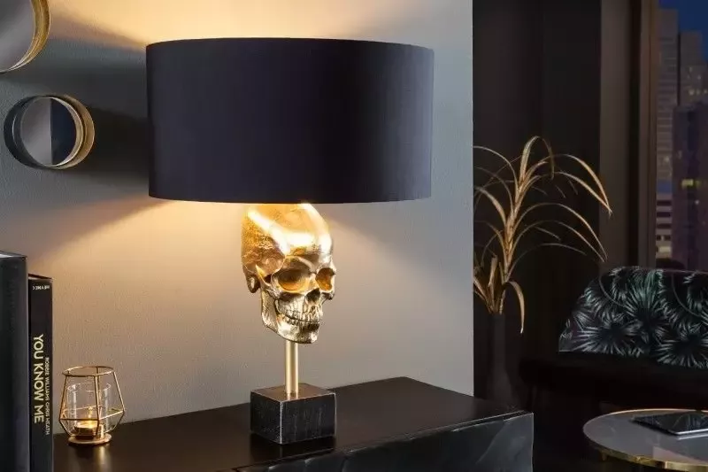 Invicta Interior Extravagante tafellamp SKULL 56 cm zwartgouden metalen schedelsculptuurlamp 41529 - Foto 1