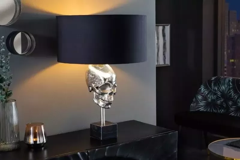 Invicta Interior Extravagante tafellamp SKULL 56cm zwart zilver metalen schedelsculptuurlamp 41528