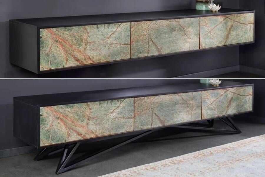 Invicta Interior Massief houten TV-lowboard MOUNTAIN SOUL 200cm echte natuursteen acacia zwart hangend staand 43483