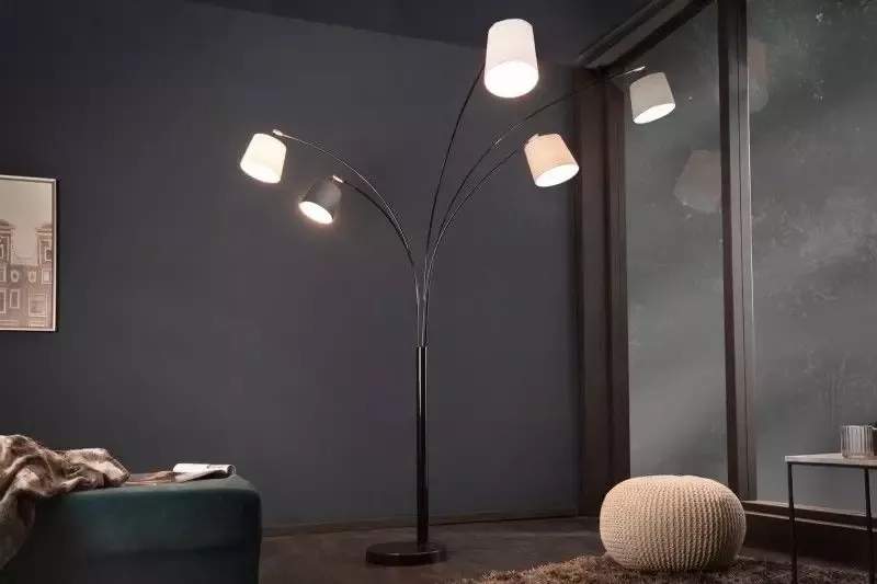 Invicta Interior Design booglamp LEVELS 205cm zwartgrijs 5 linnen tinten vloerlamp 36398 - Foto 1