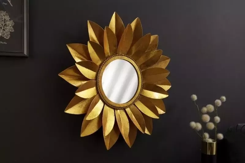 Invicta Interior Elegante wandspiegel ZONNEBLOEM 60cm goud rond in bloemvorm gemaakt van metaal handgemaakt 41758