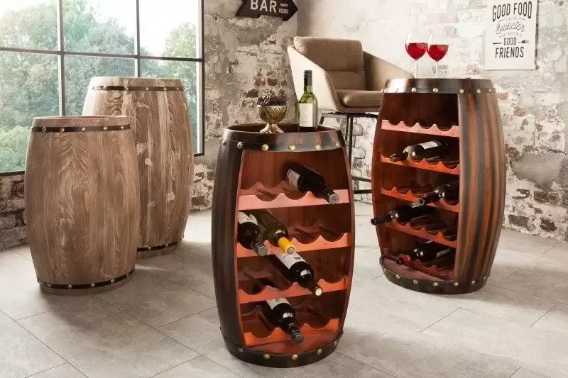 Invicta Interior Massief wijnrek BODEGA 60cm koffiebruin grenen vat bartafel voor 14 flessen 38963