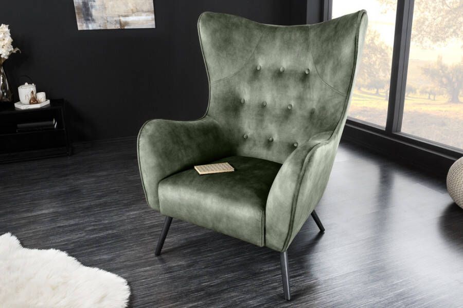 Invicta Interior Design XL fauteuil AMSTERDAM groen fluweel zwart metalen poten retrostijl 43569 - Foto 1