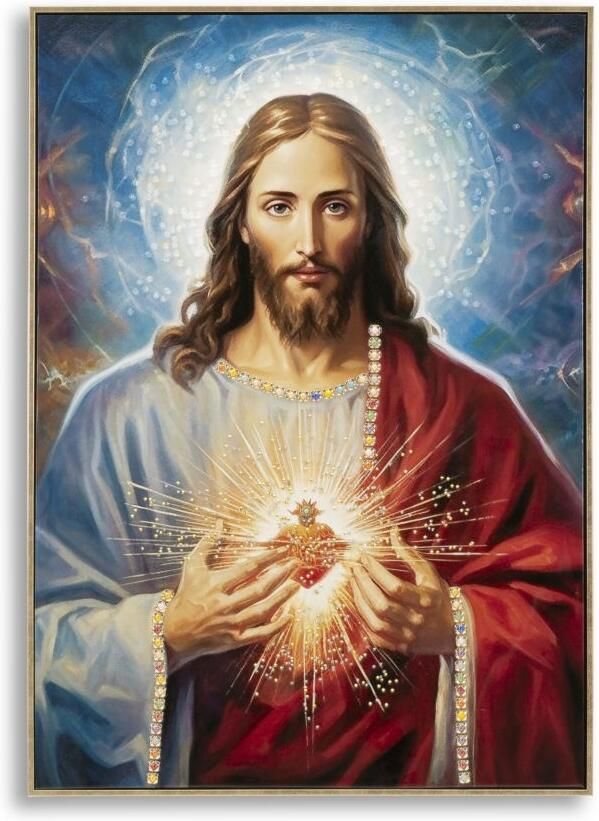 Mauro Ferretti GESCHILDERD OP DOEK GELAKT JEZUS MET FRAME CM 72X4X102