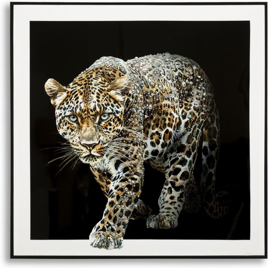 Mauro Ferretti SCHILDERIJ OP DOEK GELAKTE JAGUAR MET LIJST -B- CM 82X4X82