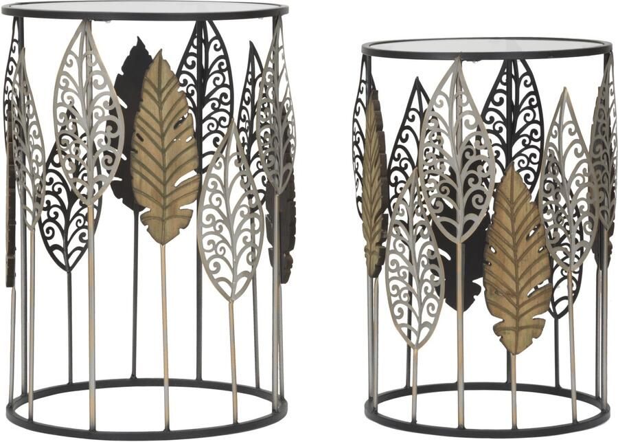 Mauro Ferretti TAFEL FERRO E LEGNO FOGLIE SET 2 STUKS CM 38X55-33X50