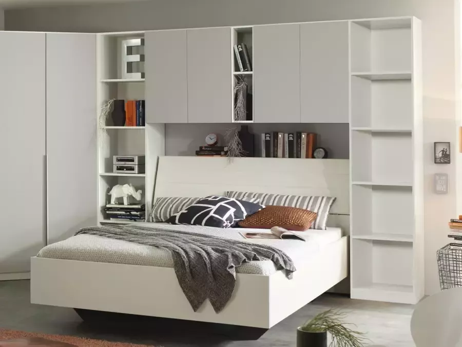 Brugkast ELVIS 160 cm zijde grijs wit met boekenkasten - Meubels.com