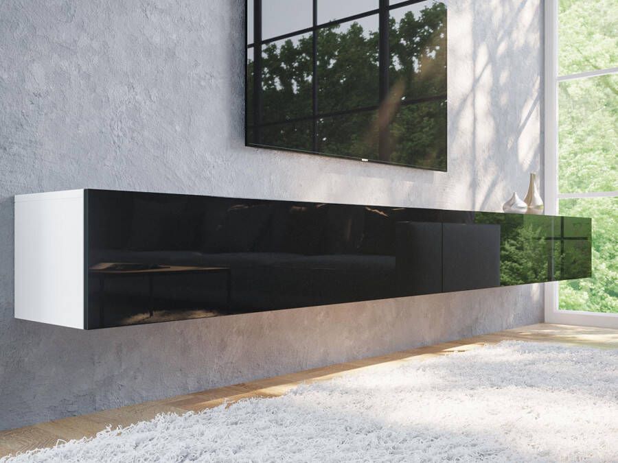 Mobistoxx Tv meubel KINGSTON 2 klapdeuren 280 cm wit/hoogglans zwart online kopen