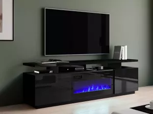 Mobistoxx Tv-meubel met haard EVAPE 2 deuren zwart hoogglans zwart