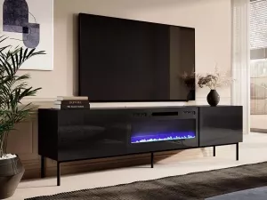 Mobistoxx Tv-meubel met haard SKIPPY 2 deuren zwart hoogglans zwart