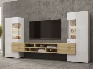 Mobistoxx Tv-meubel set KODI 4 deuren hoogglans wit wotan eik