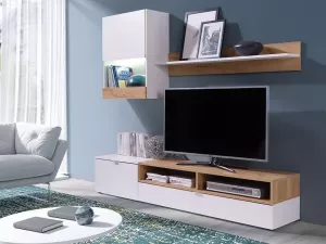 Mobistoxx Tv-meubel set ROXANE 3 deuren wit gouden eik met led