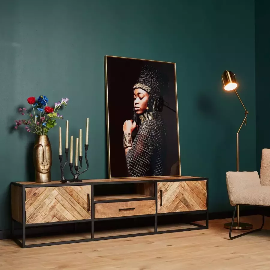 Starfurn Tv meubel Arlington Visgraat Mangohout Staal 180 cm
