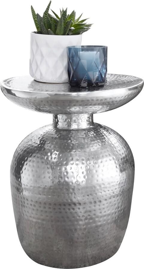 Wohnling bijzettafel DELYLA aluminium 36 x 46 x 36 cm tafel zilver oosters rond | Designtafel design metaal modern | Kleine tafel | Kleine Hammerschlag Abstelltisch - Foto 3