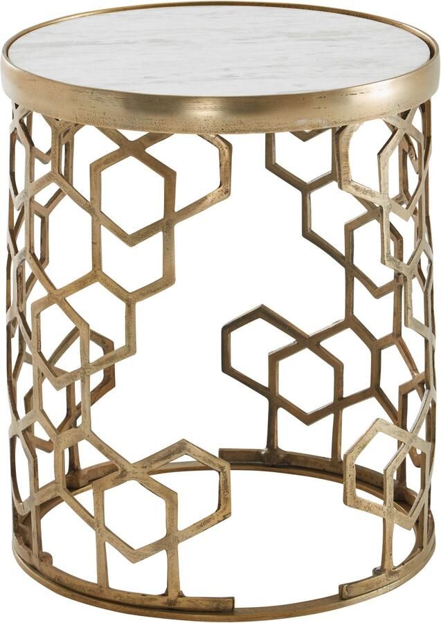 Wohnling Bijzettafel Echt Marmer en Metaal 46x46x55 cm Salontafel Wit Goud | Ronde Dienblad Tafel Woonkamer Moderne | Koffietafel Woonkamertafel Hoog - Foto 2
