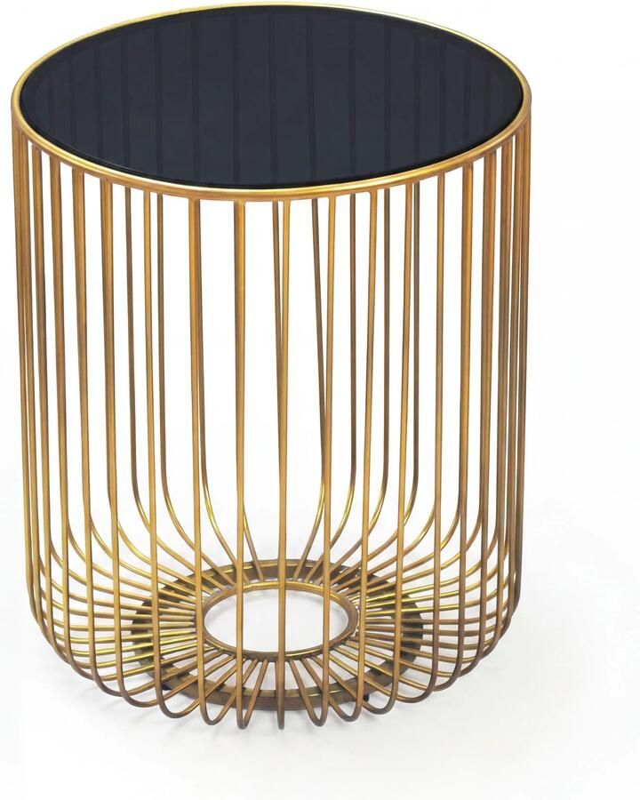 Wohnling Bijzettafel glas metaal goud rond 40 cm