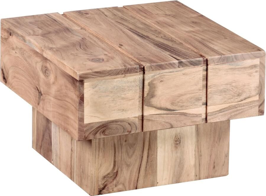Wohnling bijzettafel massief hout acacia woonkamertafel 44 x 44 x 30 cm salontafel massief landhuis kubus vierkant - Foto 3