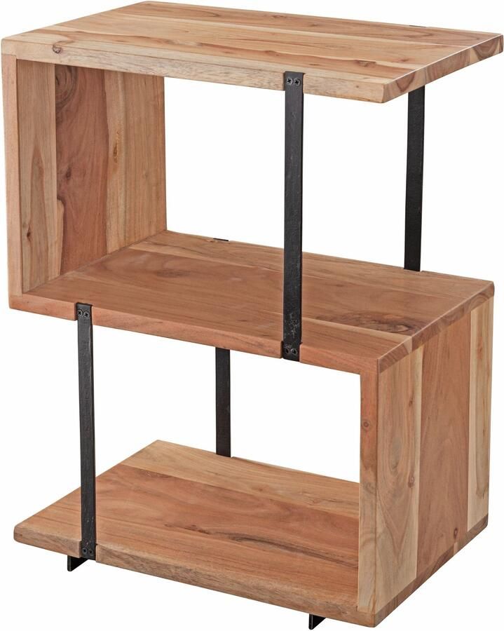 Ervesto bijzettafel S-vorm 45x60x30cm acacia metaal tafel Kleine tafel woonkamer industriële Houten tafel met metalen poten Decoratief tafelhout - Foto 2