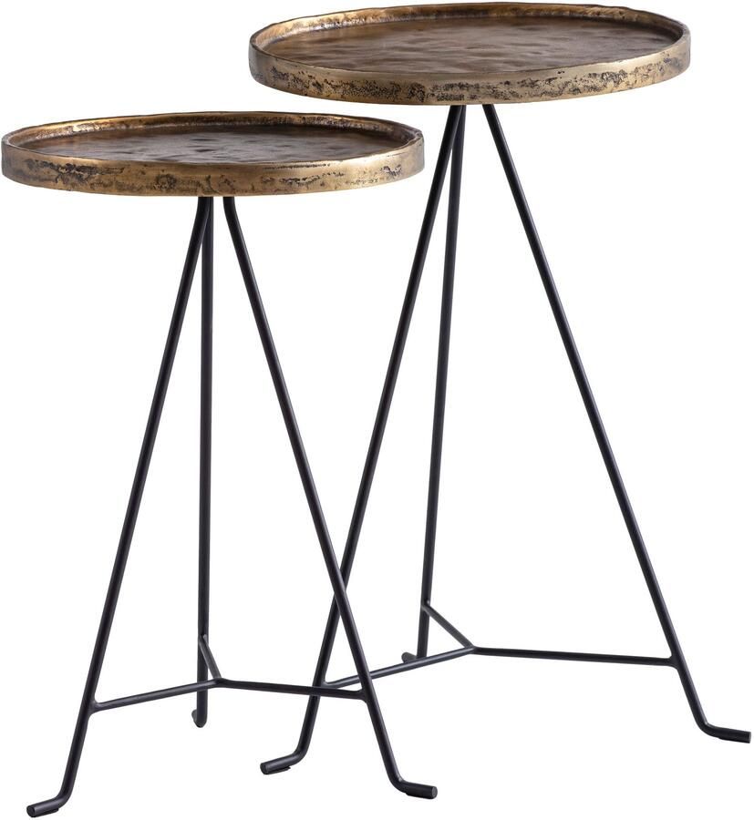 Wohnling bijzettafel set van 2 metaal goud zwart design set tafels rond woonkamer tafel bijzettafel modern salontafel decoratieve tafel 2-delig bloementafel woonkamer