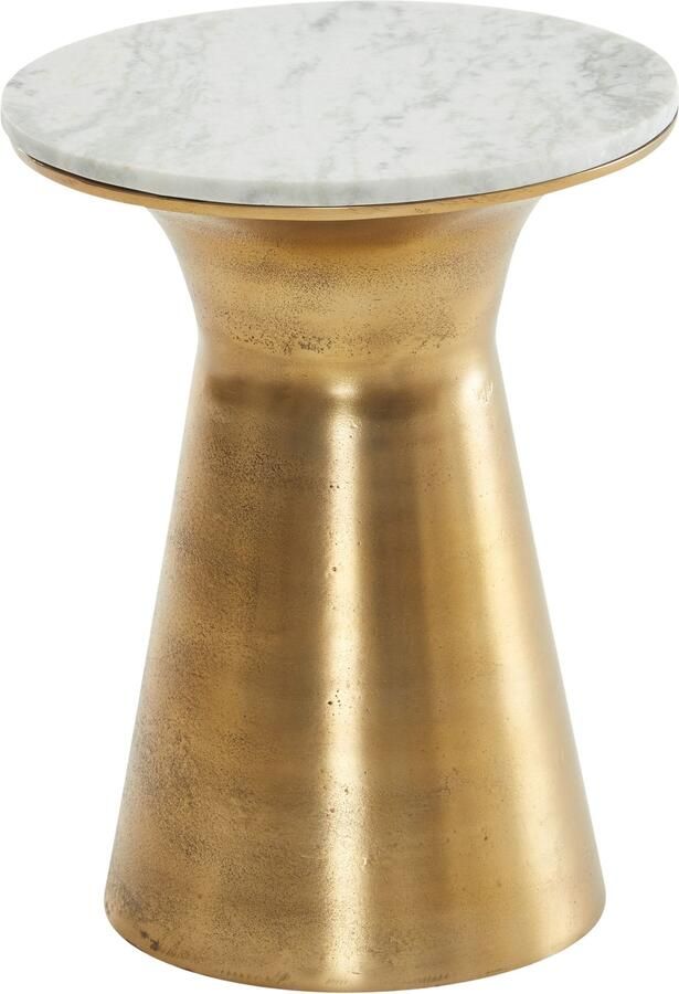 Ervesto Bijzettafel Echt Marmer en Metaal 35x35x45 cm Salontafel Wit Goud Ronde Dienblad Tafel Woonkamer Moderne Koffietafel Woonkamertafel Hoog - Foto 2
