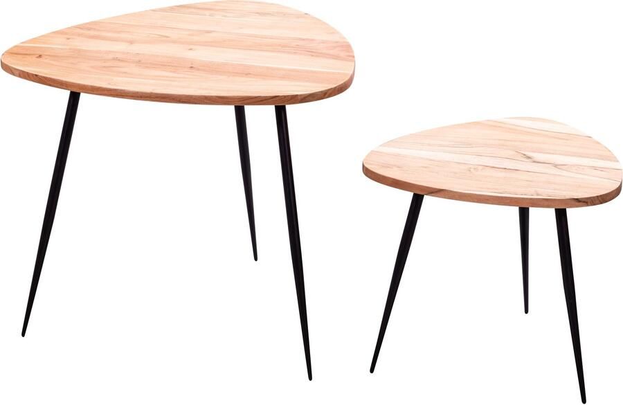 Ervesto set van 2 nesttafels acacia massief houten metalen salontafel klein Design bijzettafel set van twee houten tafels Woonkamer tafel metalen frame