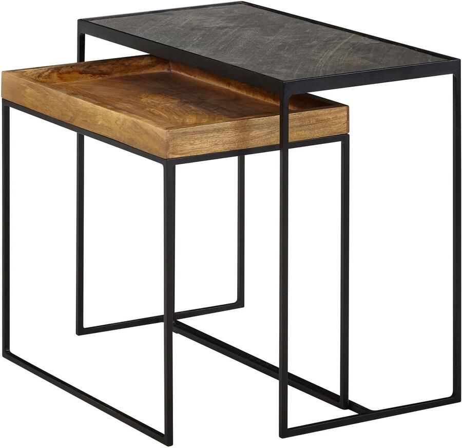 Sky Style Ikra Bijzettafel Set Mangohout Steen