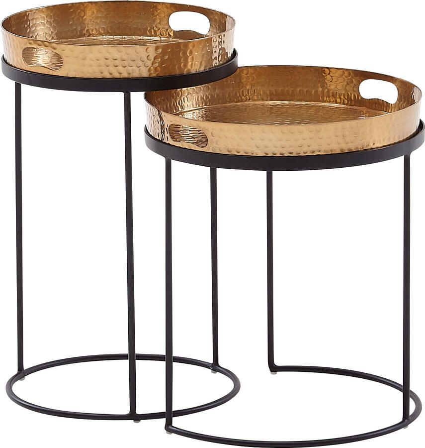 Industrieelinhuis.nl Bijzettafel set van 2 metalen dienblad tafel goud salontafel tafel rond